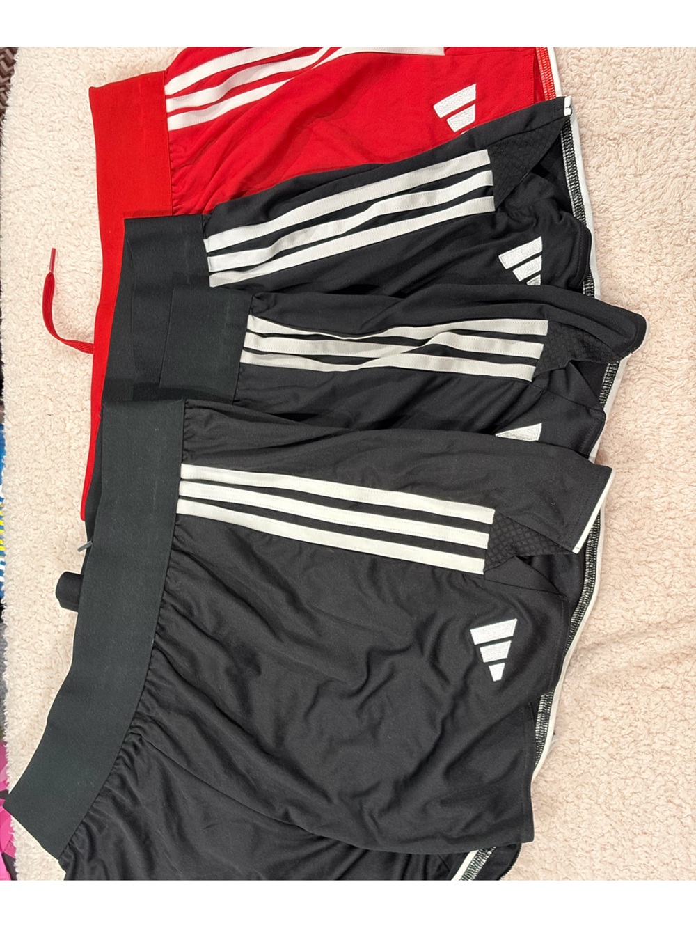 Adidas lot of 4 tiro shorts black red shorts with white stripes, EUC size M